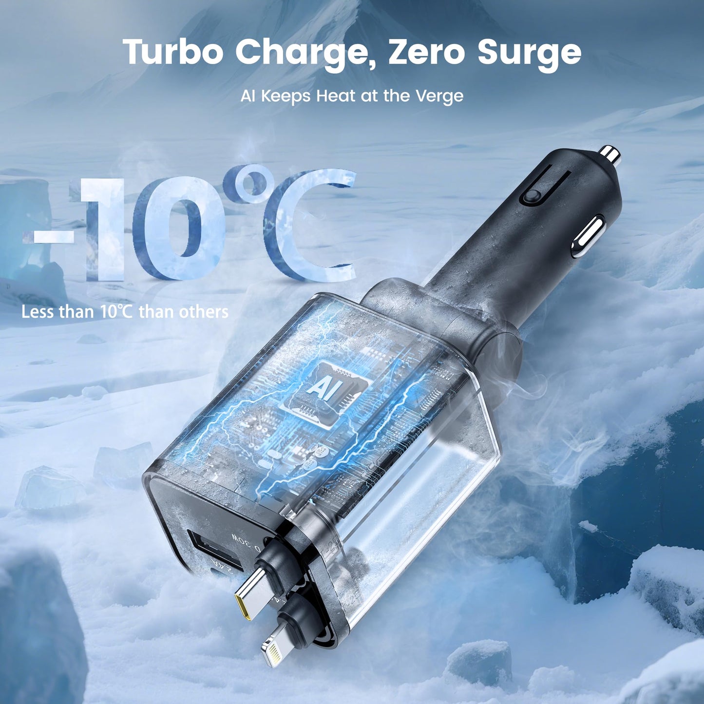 🚗⚡ Chargeur 4-en-1 120 W pour Voiture — USB-C + USB-A + Câbles rétractables (Lightning - USB-C) — iPhone et Android