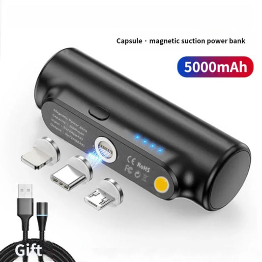 🔋 Mini Portable Power Bank 5000mAh – Compact & Magnétique