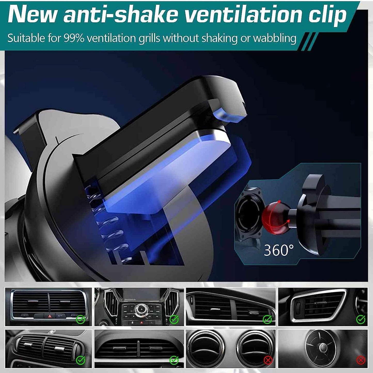 đđ±âĄ Chargeur Sans Fil Voiture - Qi 15W FAST CHARGE ĂLECTROMAGNĂTIQUE â Support TĂ©lĂ©phone Auto-Serrage Ă Capteur â Fixation Grille dâAĂ©ration (Noir) đ„đ