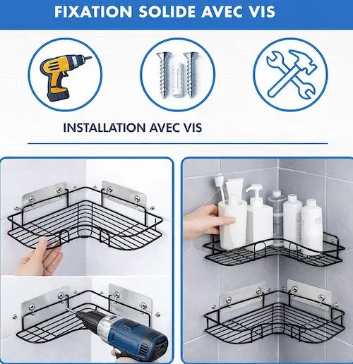 🚿🍳🖤 ÉTAGÈRE D’ANGLE MURALE POUR SALLE DE BAIN & CUISINE ✨ 🧴 🛡️ ANTI-ROUILLE ULTRA DURABLE