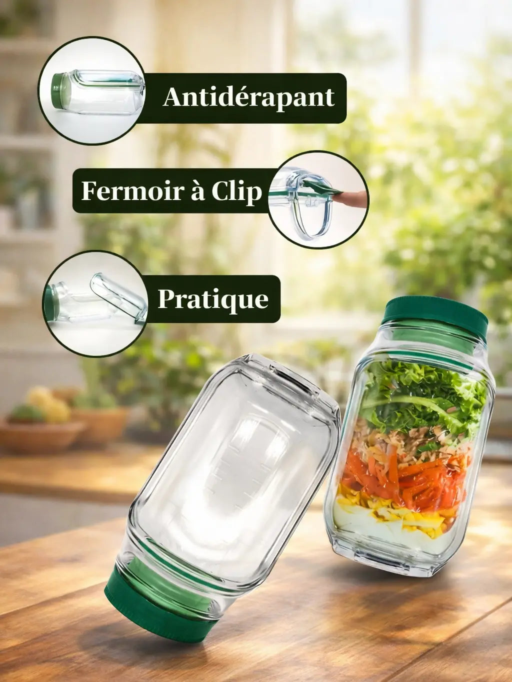 Pot à salade vertical avec trappe latérale + récipient à sauce séparé | Portable & hermétique 🥗