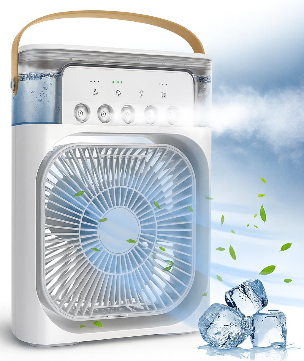 AquaBreeze — Ventilateur/rafraîchisseur USB, humidification & LED 7 couleurs 🌬️
