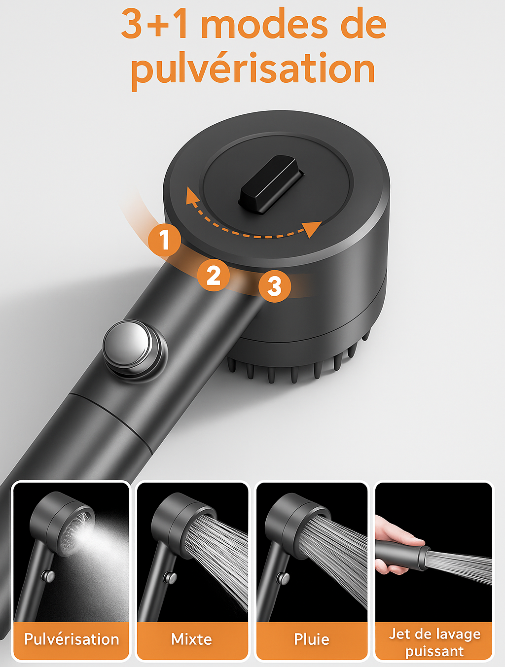 PureJet — Pommeau de douche spa, filtration 15 étapes, 3+1 modes, Stop 1-clic 🚿