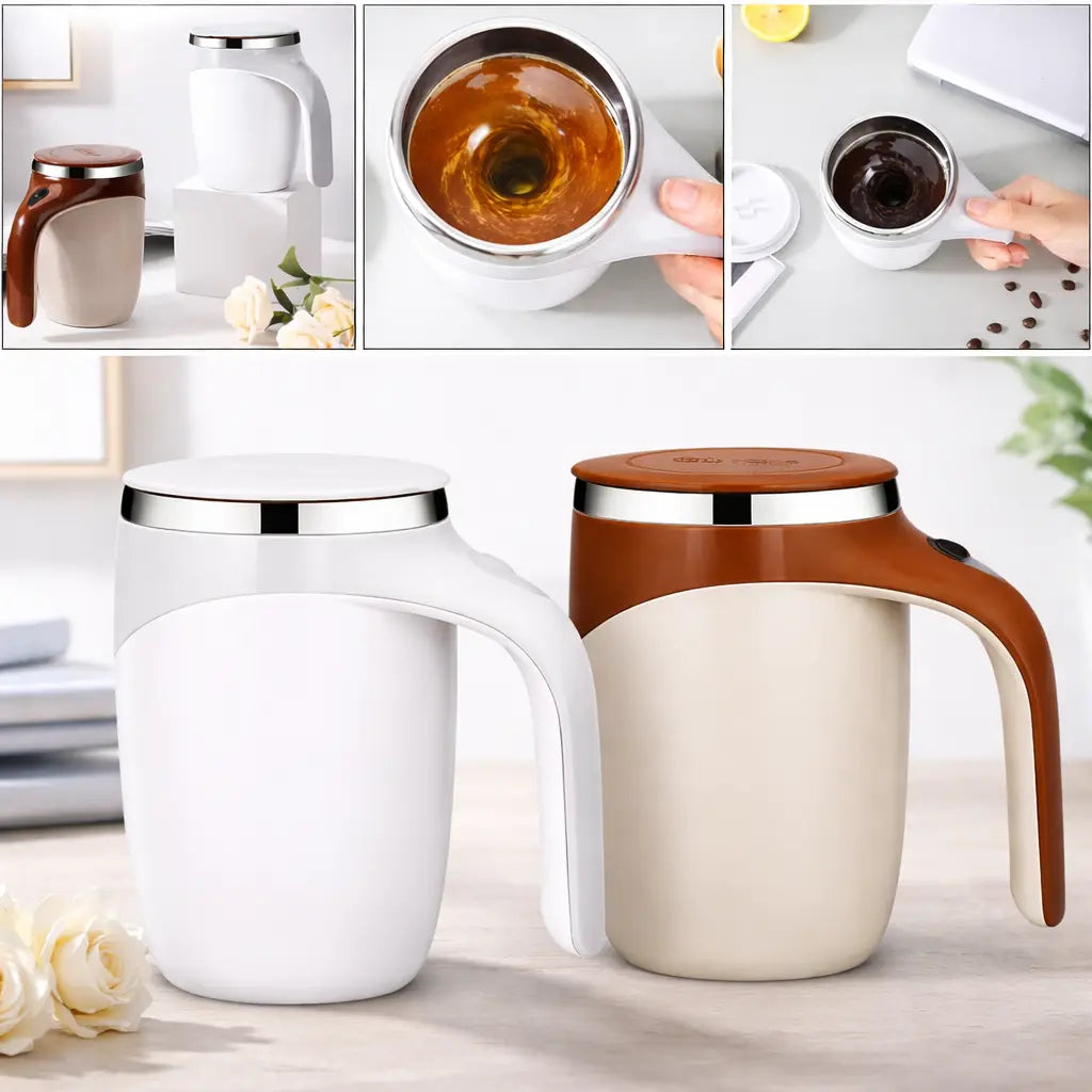 MixMug — Tasse auto-mélangeuse magnétique 380 ml (vortex), bouton poignée ☕️🌀