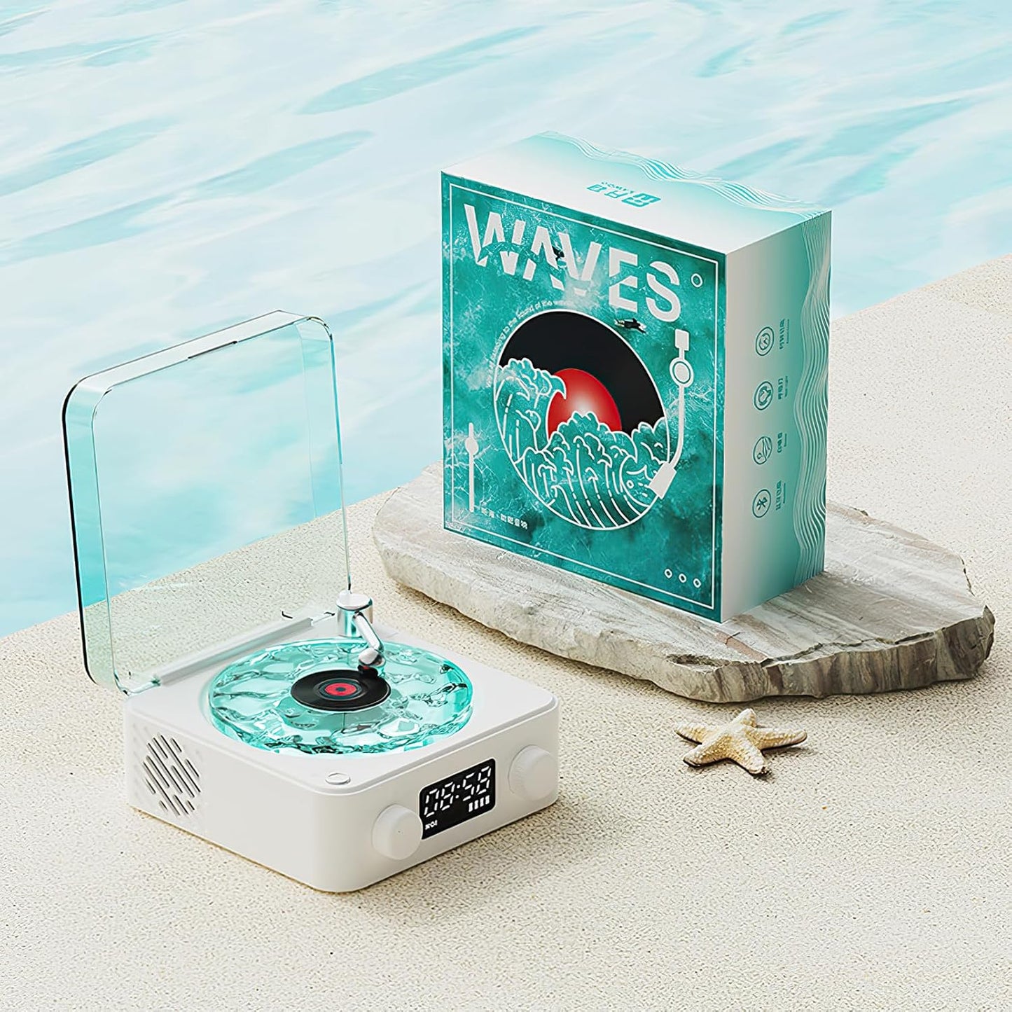 EchoVinyle — enceinte Bluetooth 5W rétro, vagues lumineuses & bruits blancs 🌊🎶