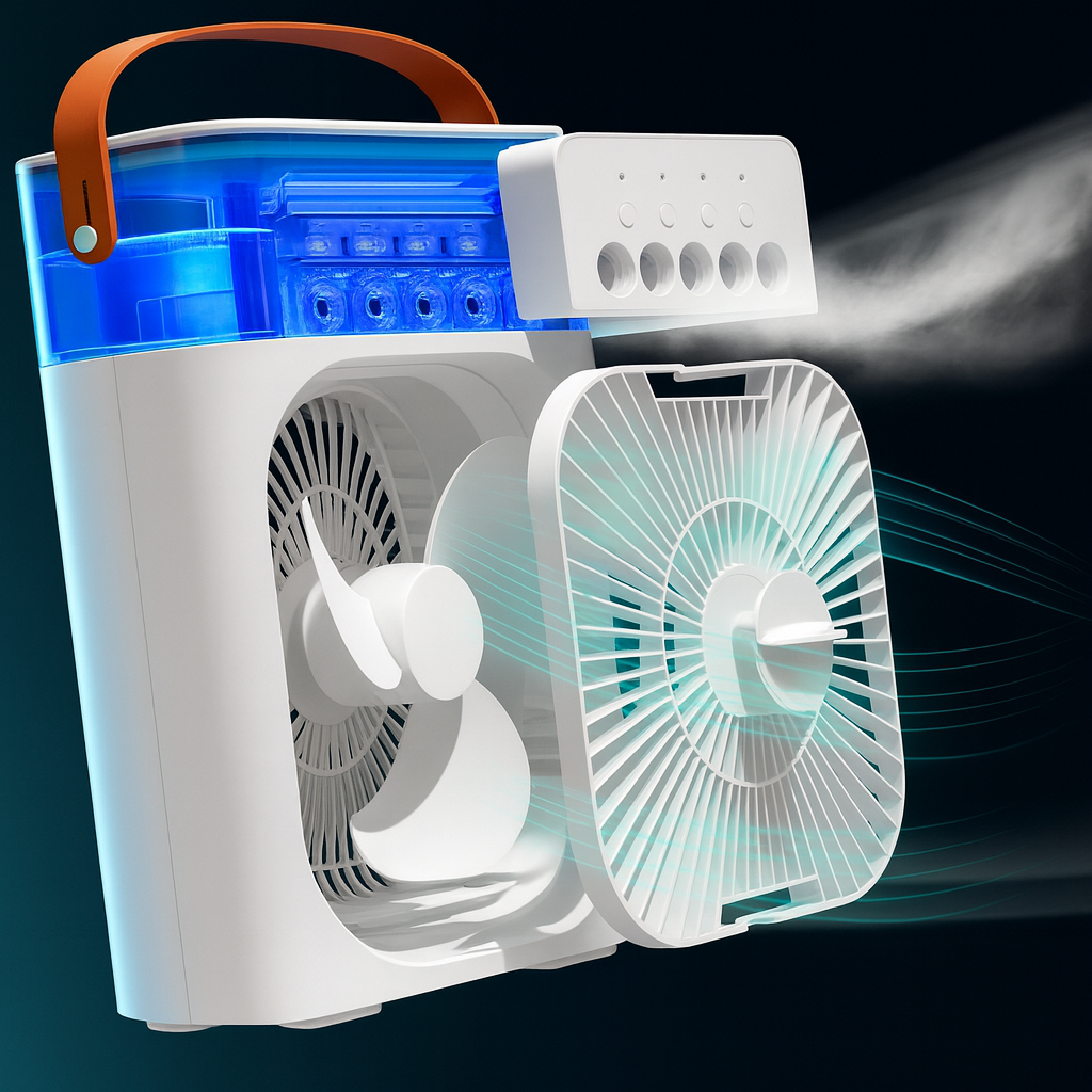 AquaBreeze — Ventilateur/rafraîchisseur USB, humidification & LED 7 couleurs 🌬️