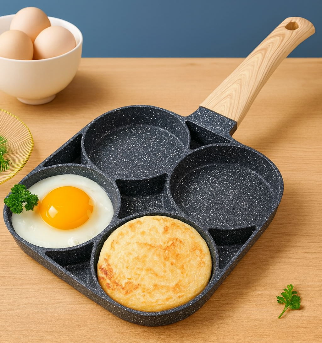 Poêle 4 cavités — chauffe rapide, revêtement antiadhésif, compatible tous feux 🥞