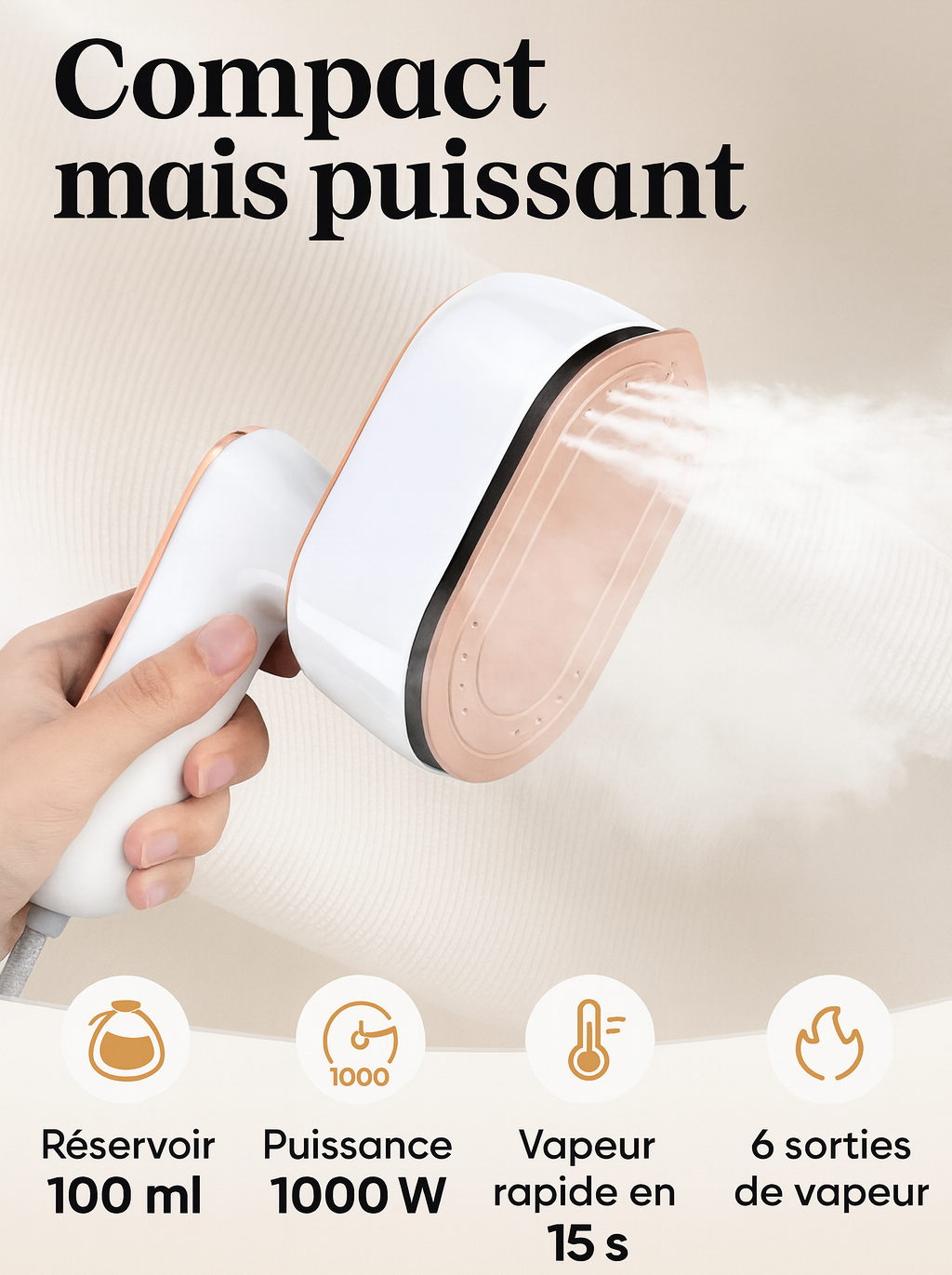 Mini Fer à Repasser 2-en-1 — poignée rotative 180°, sec et vapeur, panneau titane ✨