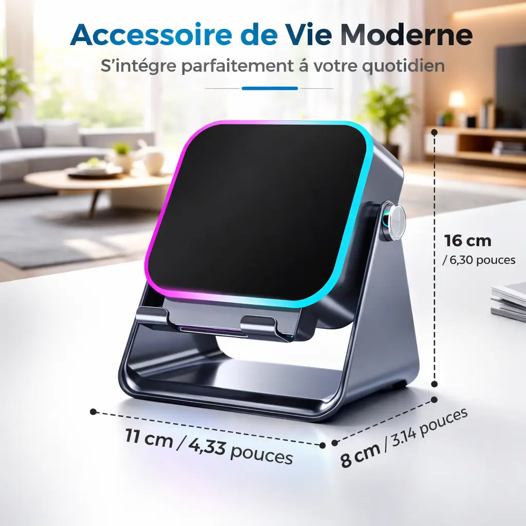Enceinte a induction avec support téléphone | Bluetooth 5.3 | Power bank 5000 mAh | Anneau RGB 🔊📱✨