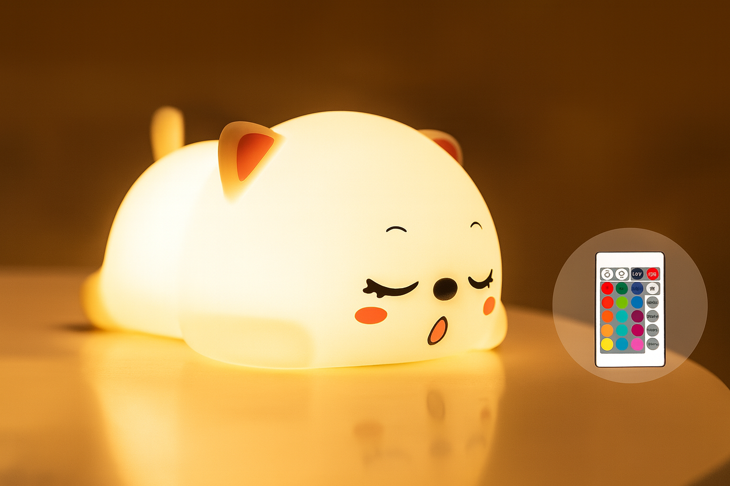 MinouLumi — Veilleuse chaton tactile, silicone doux, USB rechargeable, 5 couleurs 🐱💡