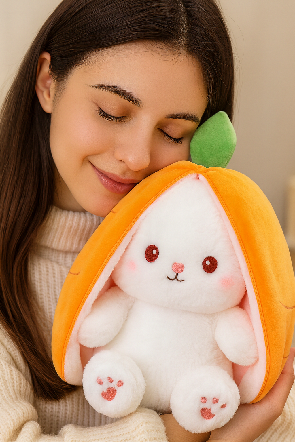 Lapidoux — Peluche Lapin ↔ Oreiller carotte, grand format (50 cm) ultra-doux 🥕🐰