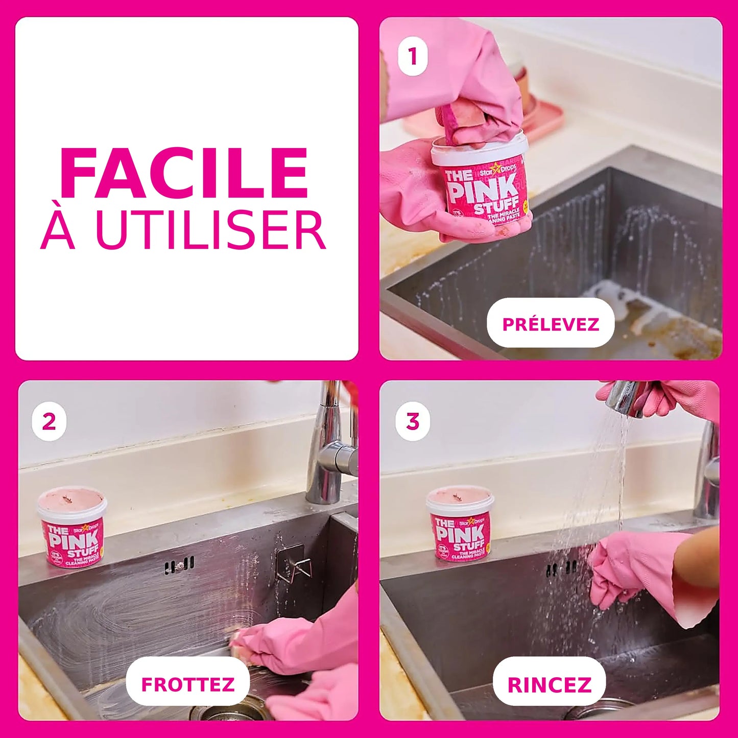 PINKSTUFF — Pâte nettoyante miracle, Grand format 500 g, vegan, parfum rhubarbe 🧼✨