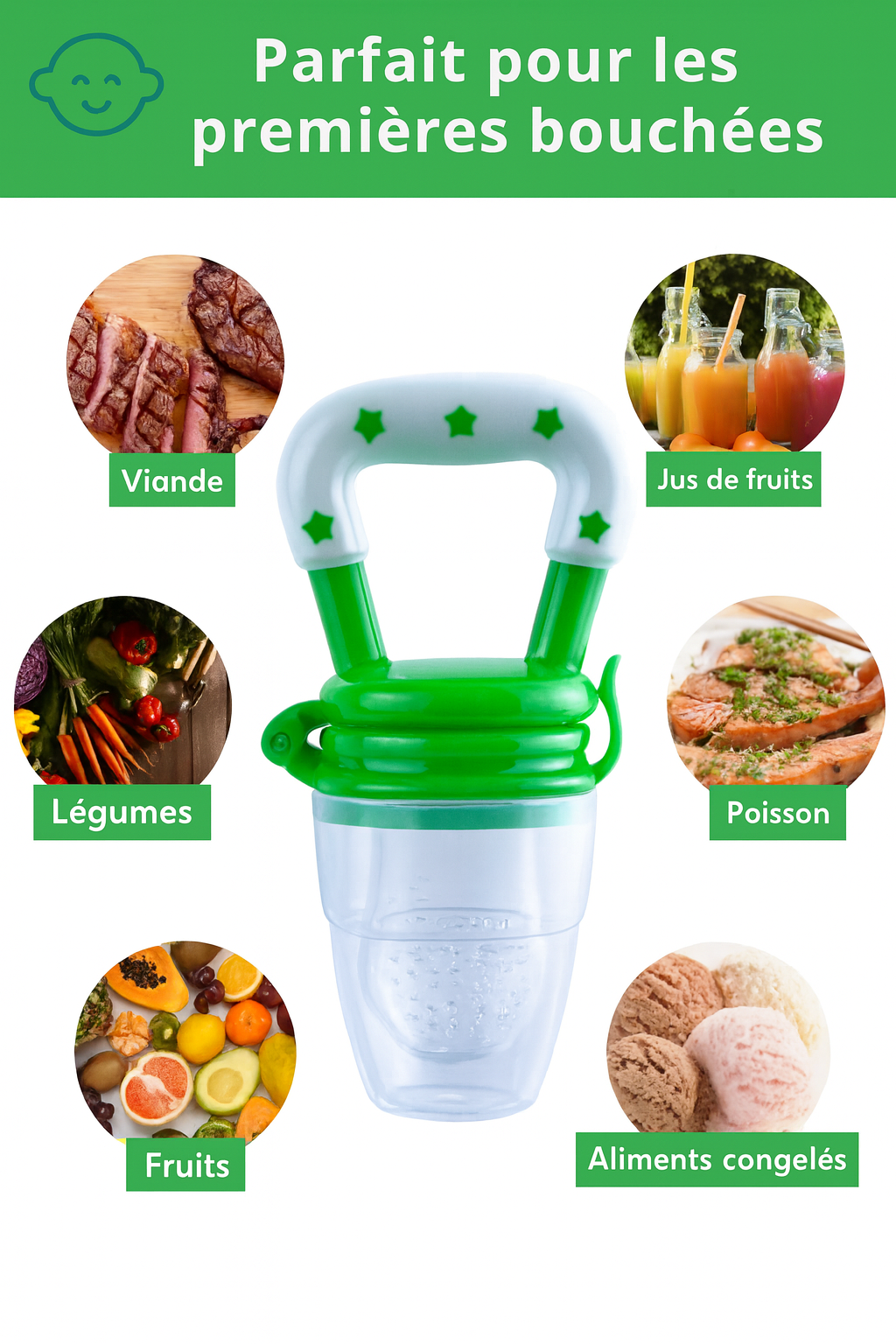 Lot de 4 BabySnack — Tétines grignoteuses bébé | Silicone alimentaire sans BPA 🍼