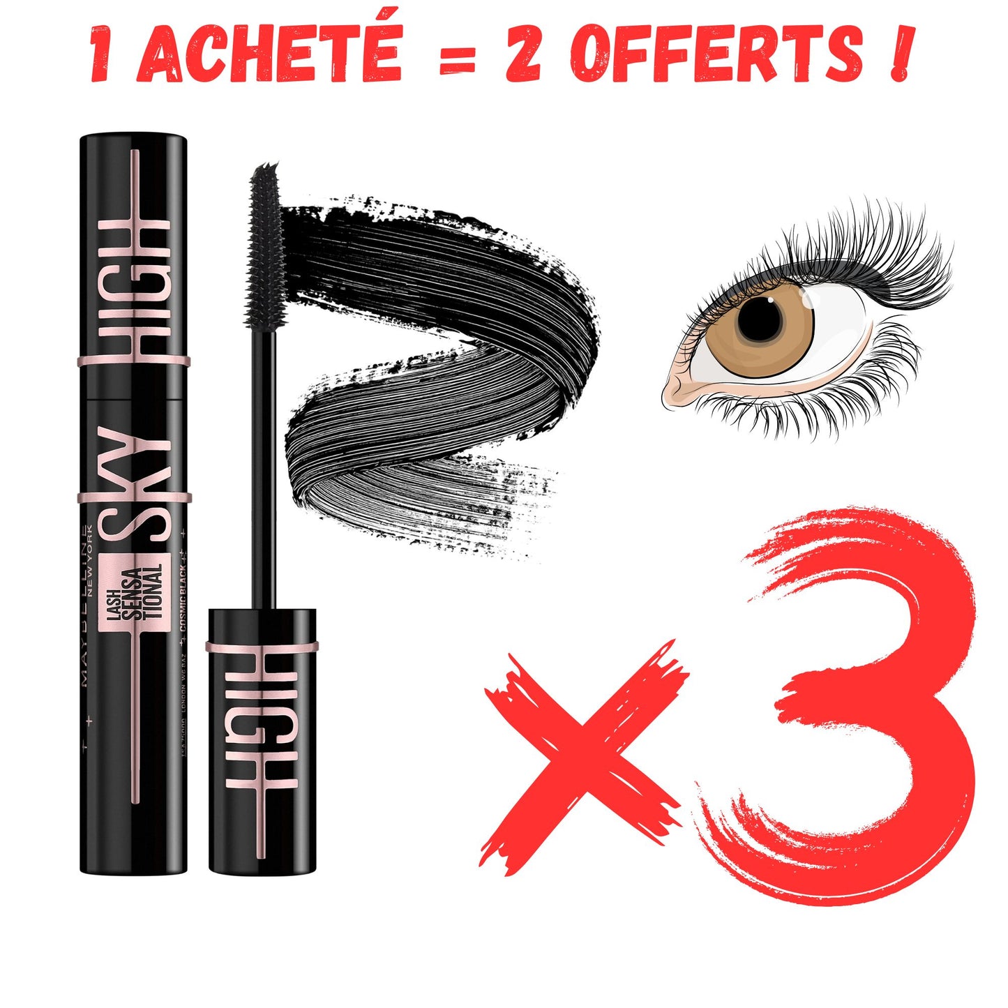 ✨👁️ Mascara Cils Sensationnel Sky High — Cils XXL, longueur infinie & volume 3D — Cliquez sur un article et profitez d’un lot de 3 mascaras pour le prix d’un seul 💖