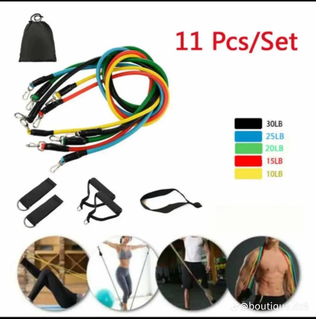 💪 Lot de 5 Élastiques de Musculation — Fitness • Yoga • CrossFit — Résistance combinable jusqu’à 53 kg — Bandes + Poignées + Sangles Cheville + Ancrage de porte 🏠🏋️✈️