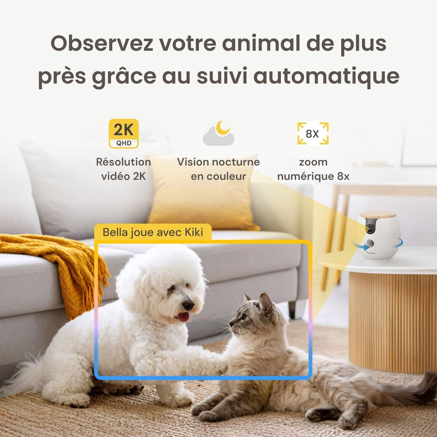 🐶🐱📹 Caméra Intelligente 360° pour Animaux – Surveillance 2K QHD, Suivi Automatique & Interaction à Distance 🦴💬✨