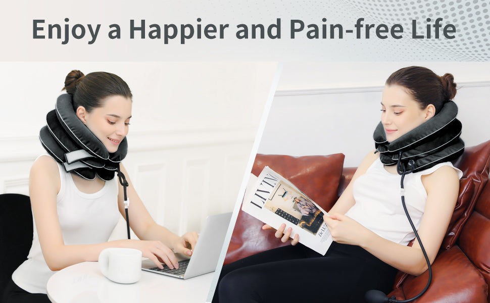 đ§ââïž Collier de traction cervicale gonflable â Soulage la nuque, ajustable & portable (tour de cou 30â43 cm)