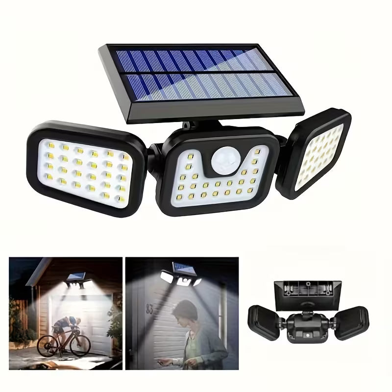 🌞💡Triple Lampe Murale Solaire 38W – Ultra Lumineuse – Détecteur de Mouvement – 3 Têtes Orientables – Imperméable IP65 🌧️🏡
