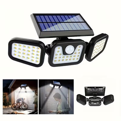 🌞💡Triple Lampe Murale Solaire 38W – Ultra Lumineuse – Détecteur de Mouvement – 3 Têtes Orientables – Imperméable IP65 🌧️🏡