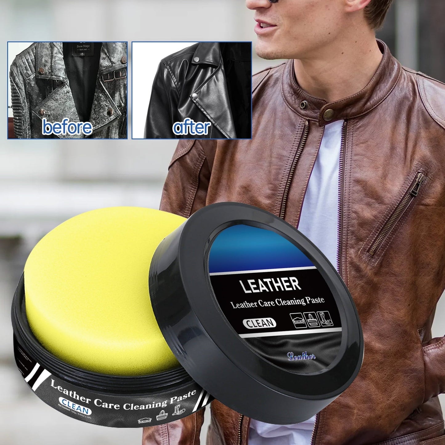 🧼✨ Lot de 2 Pâte Nettoyante Cuir 👞 & Tissus Multi-Usage 🛋️ – Lot de 2 (2 pièces pour 1 prix) – Sièges Auto, Canapé, Intérieur de Voiture & Plus ✨🚗