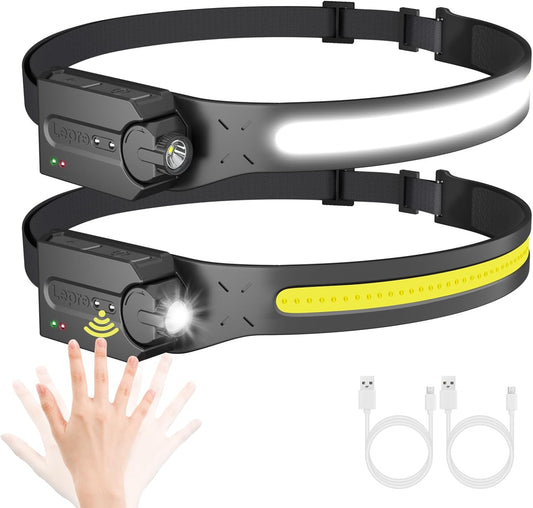🔦✨ LOT de 2 Lampes  Frontale LED Rechargeable à Capteur de Mouvement – 6 modes, Puissante, Légère  Ultra Pratique - 2 LAMPES POUR 1 SEUL ACHAT 🔥🔥