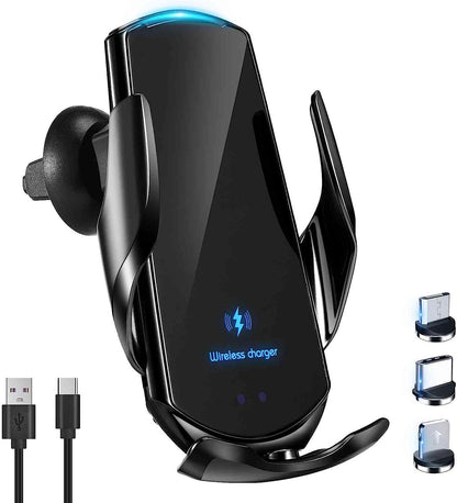 🚗📱⚡ Chargeur Sans Fil Voiture - Qi 15W FAST CHARGE ÉLECTROMAGNÉTIQUE – Support Téléphone Auto-Serrage à Capteur – Fixation Grille d’Aération (Noir) 🔥🔒