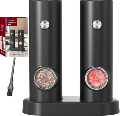 🍽️✨ LOT DE 2 MOULINS ÉLECTRIQUES SEL & POIVRE ⚡🧂 🔘 AUTOMATIQUES À UNE MAIN | 💡 LUMIÈRE LED INTÉGRÉE | ⚙️ MOUTURE RÉGLABLE | 🖤 DESIGN MODERNE & ÉLÉGANT