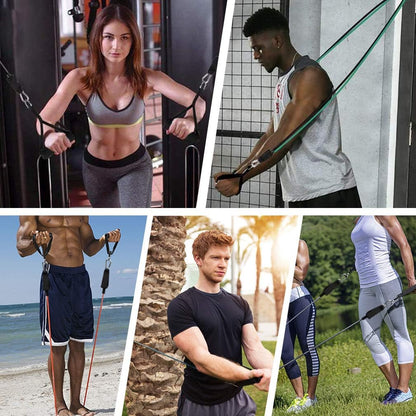 💪 Lot de 5 Élastiques de Musculation — Fitness • Yoga • CrossFit — Résistance combinable jusqu’à 53 kg — Bandes + Poignées + Sangles Cheville + Ancrage de porte 🏠🏋️✈️