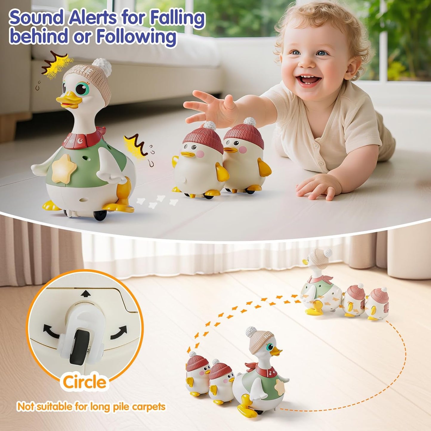 🦆🎶 Canard Marcheur Magnétique – 1 Maman Canard + 3 Canetons - Jouet Interactif Bébé & Enfant – Lumières, Musique & Attaches Magnétiques ✨👶