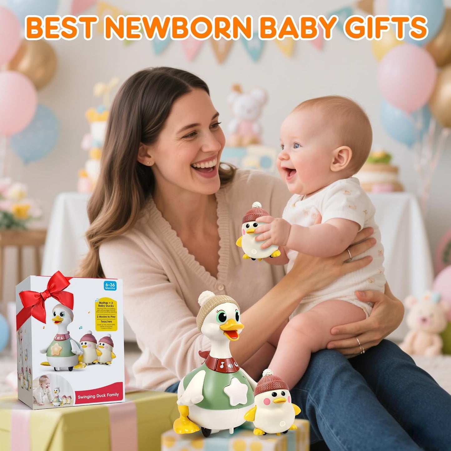 🦆🎶 Canard Marcheur Magnétique – 1 Maman Canard + 3 Canetons - Jouet Interactif Bébé & Enfant – Lumières, Musique & Attaches Magnétiques ✨👶