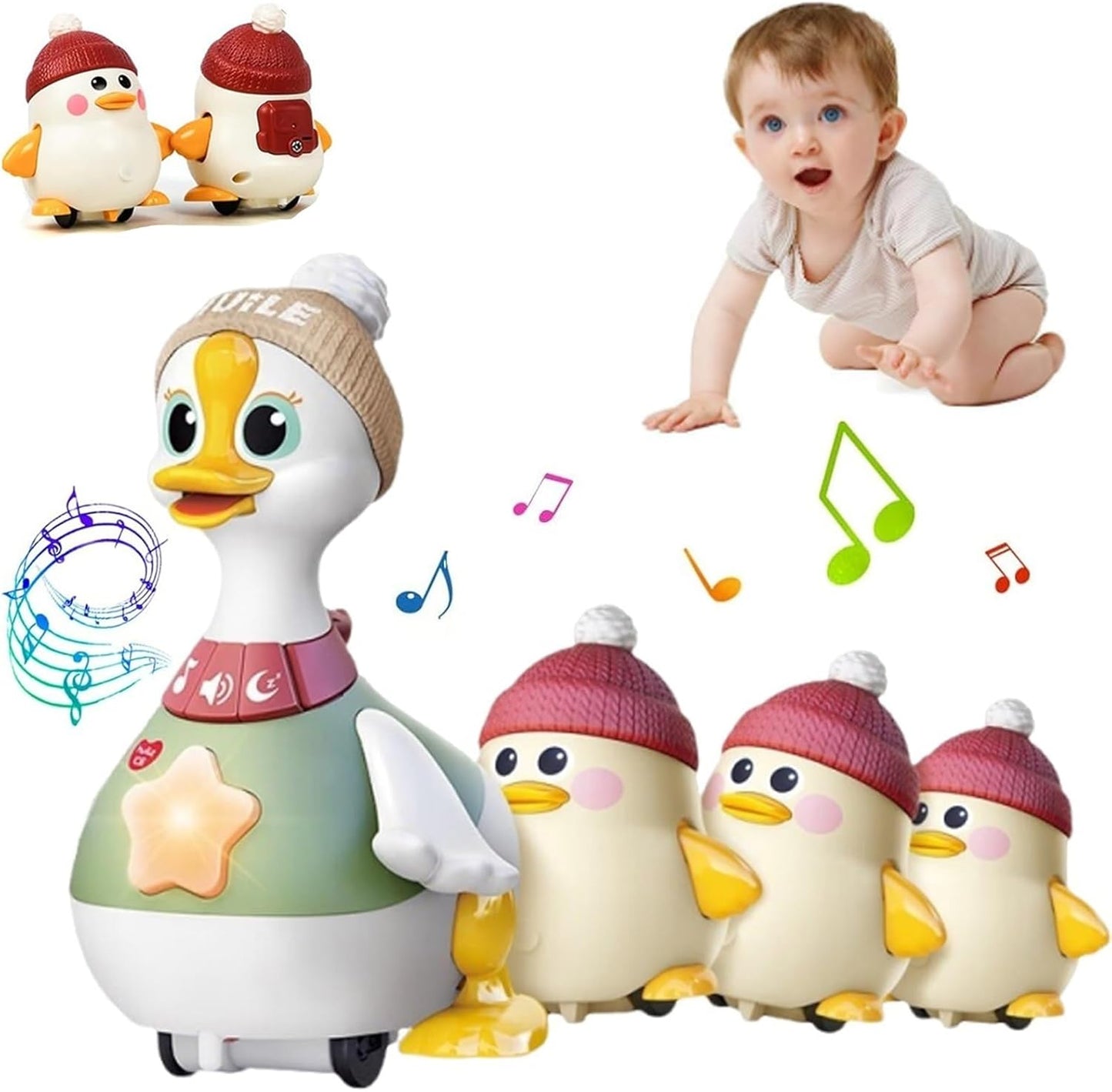 🦆🎶 Canard Marcheur Magnétique – 1 Maman Canard + 3 Canetons - Jouet Interactif Bébé & Enfant – Lumières, Musique & Attaches Magnétiques ✨👶