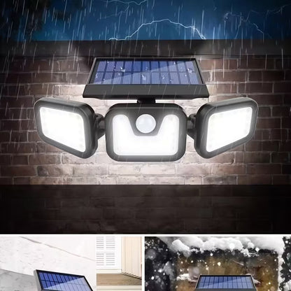 🌞💡Triple Lampe Murale Solaire 38W – Ultra Lumineuse – Détecteur de Mouvement – 3 Têtes Orientables – Imperméable IP65 🌧️🏡