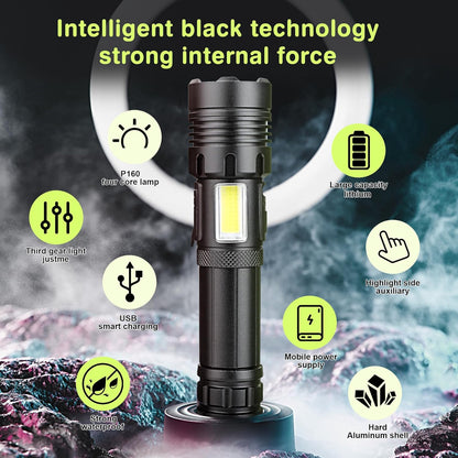 🔦💥 Lampe Torche LED Ultra Puissante 75W–100W – Rechargeable USB – Longue Portée & Zoom Télescopique 🌙🚶♂️🔥 🚚 Livraison Gratuite partout à Conakry 🇬🇳