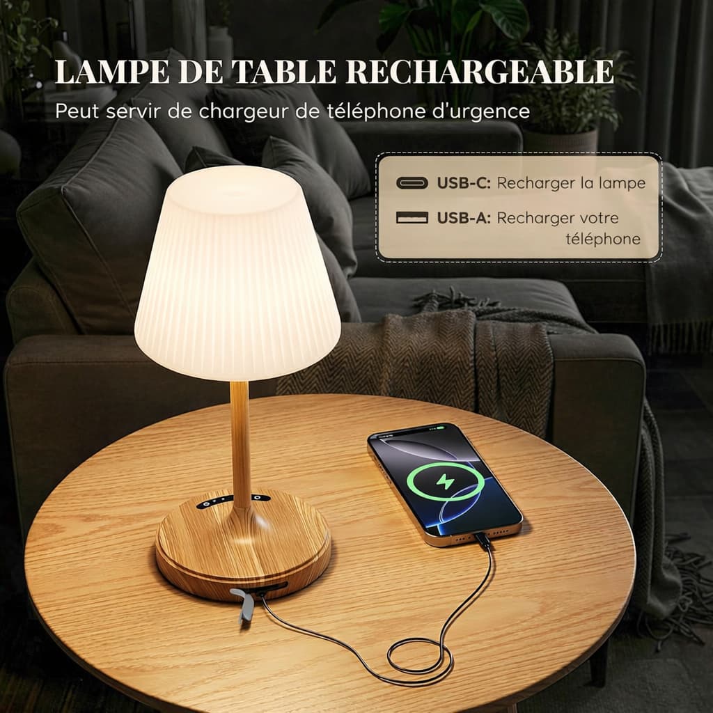 💡 Lampe de table LED sans fil rechargeable | 🔋 30h de Lumière ✅ Tactile et Résiste à l'eau 💧