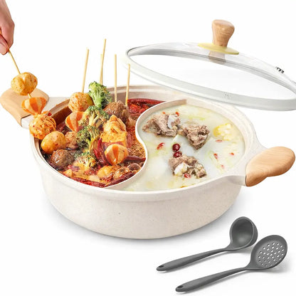 Marmite à Fondue & Soupe avec cloison pour cuisinière à induction à double face | Antiadhésive | 5 L 🍲🔥 pour 6 à 8 personnes, la fête en famille