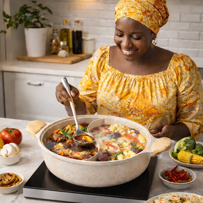 Marmite à Fondue & Soupe avec cloison pour cuisinière à induction à double face | Antiadhésive | 5 L 🍲🔥 pour 6 à 8 personnes, la fête en famille