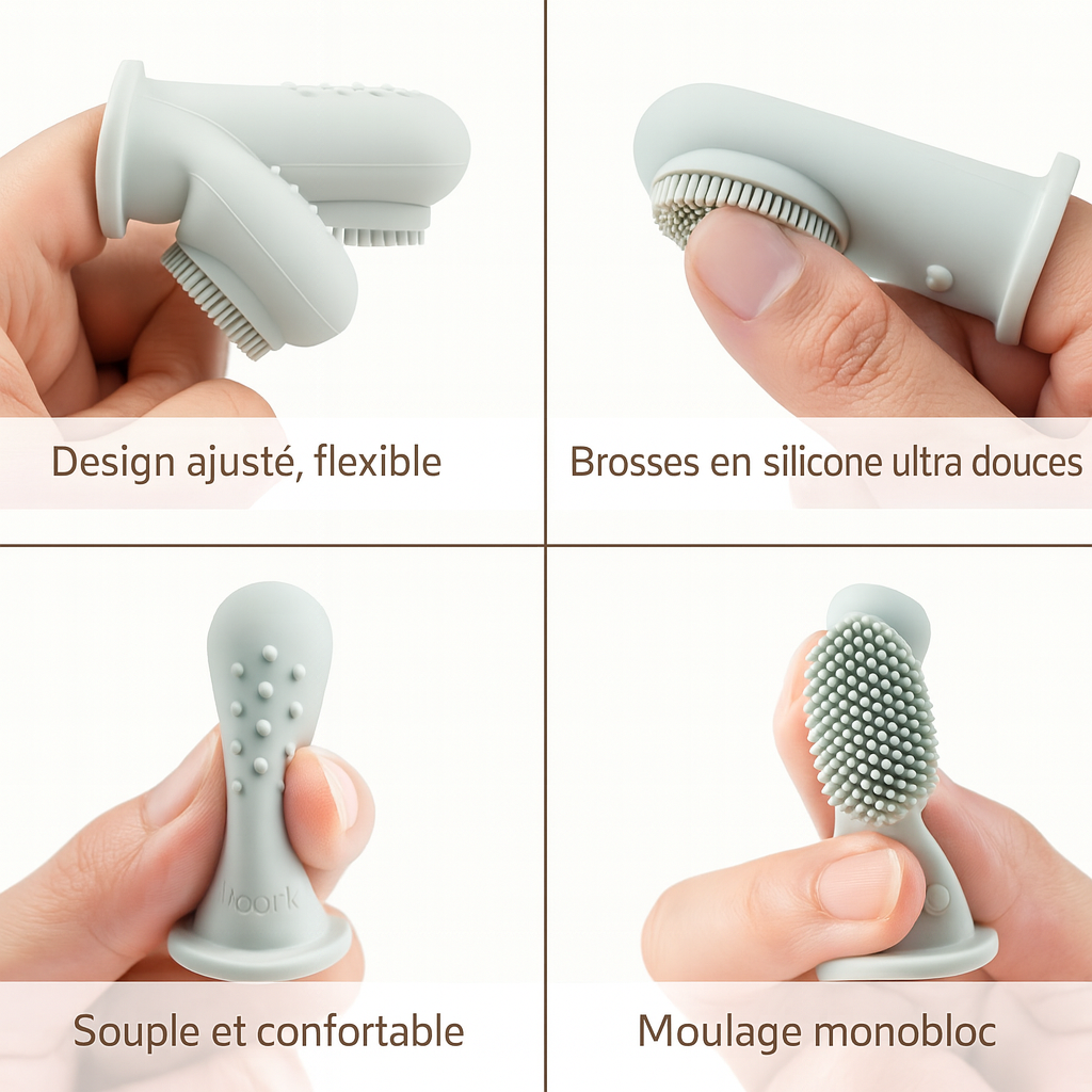 lot de 4 babyBrosse — Brosse à dents à doigt 100% silicone, 0m+ 🍼🦷