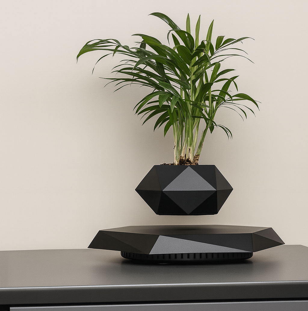 LéviPlante — Pot de fleurs lévitant 360° (anti-gravité), base magnétique prestige 🌿
