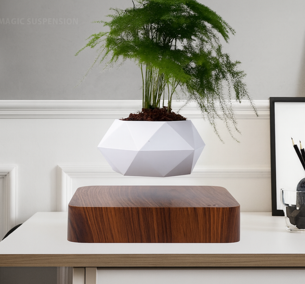 LéviPlante — Pot de fleurs lévitant 360° (anti-gravité), base magnétique prestige 🌿