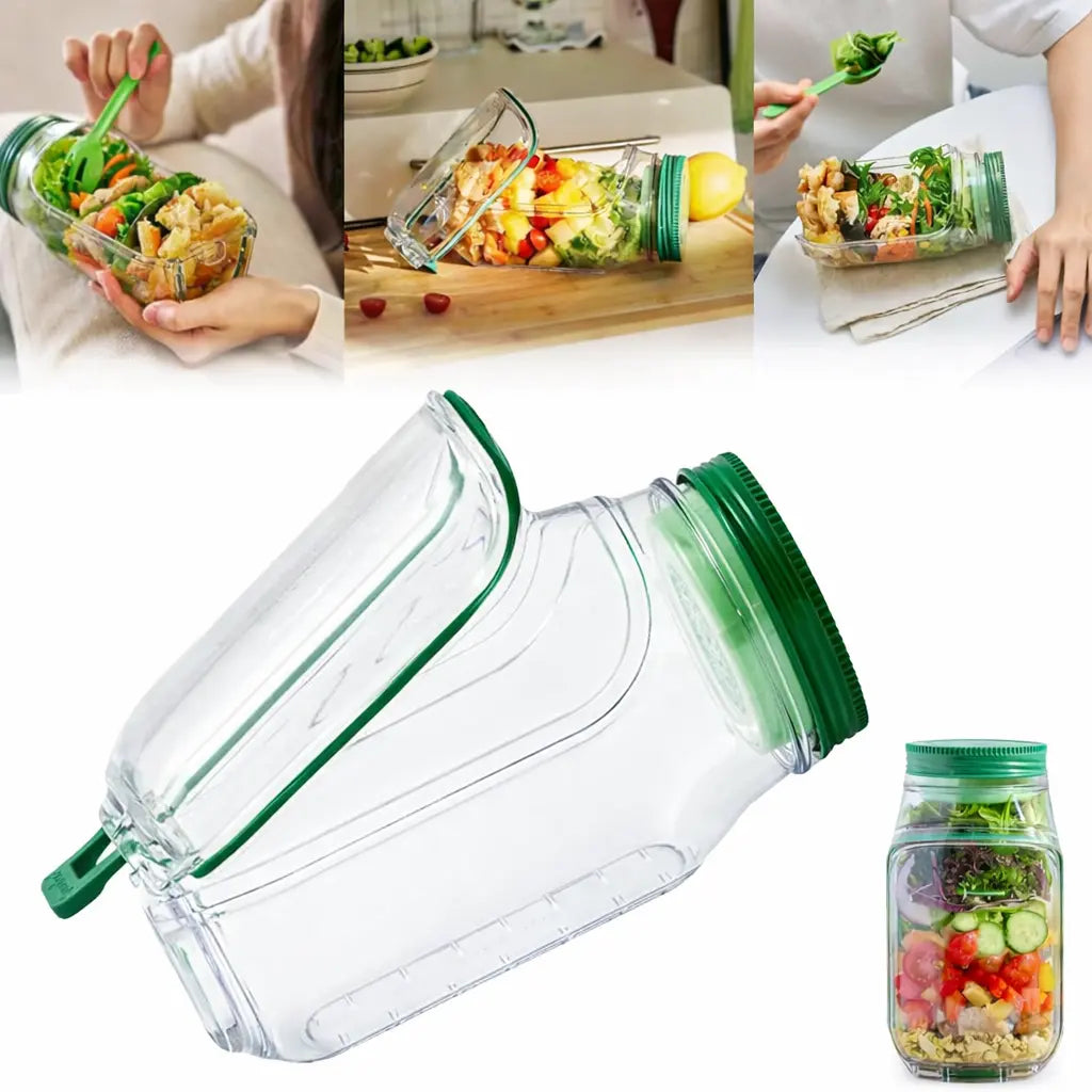 Pot à salade vertical avec trappe latérale + récipient à sauce séparé | Portable & hermétique 🥗
