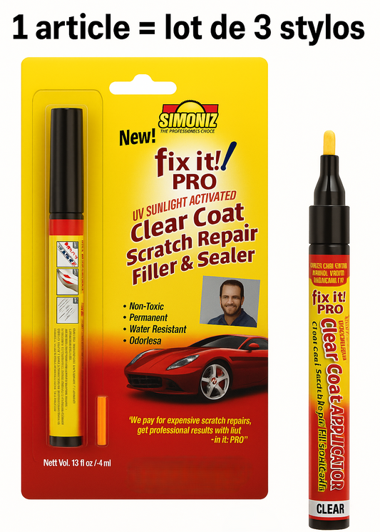 Lot de 3 stylos AutoClear — Stylo anti-rayures (x3), vernis transparent UV, toutes couleurs 🛠️