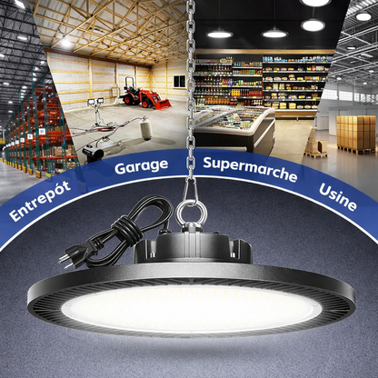 Projecteur LED industriel grande hauteur — Ultra Puissant | Dimmable 150W-300W | IP65 💡🏭 | Idéal pour grands espaces — Entrepôts, ateliers, garages, usines, hangars.