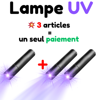 🔦💜 Lampe UV 365nm Portative – LOT DE 3 – Détection Professionnelle des Pesticides, Taches, Agents Fluorescents & Urine Animale 🐶🐱🥬🦂💵💎 🎁 1 article = 3 pièces ➜ tu achètes 1, tu reçois 3 lampes UV (2 offertes)