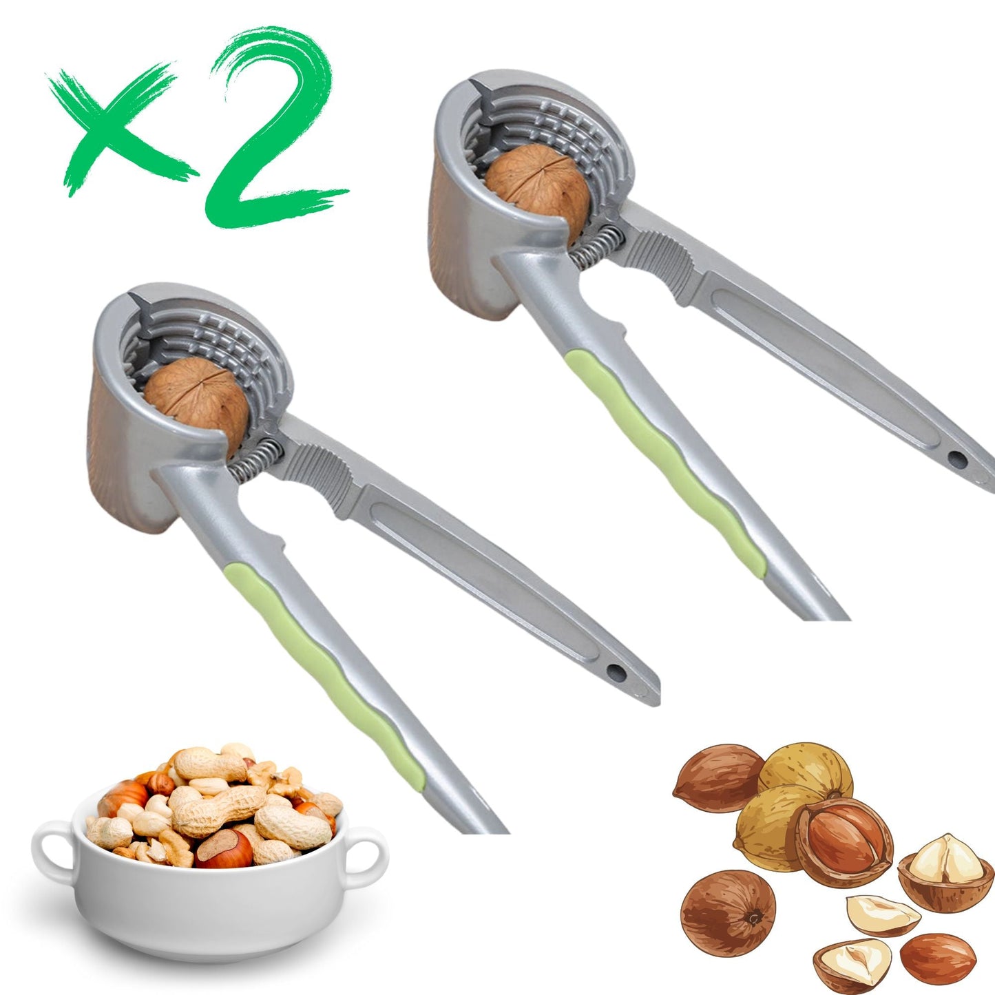 🥜💥 Casse-Noix Multifonction 💥🥔🐿️ Ouvre Noix, 🌰Amandes, Pistaches & Pécan –  🥑 Ultra-Résistant – 🛠️🥔✨ Aluminium Inoxydable Solide & Ultra Confort 👌 LOT DE 2 🥜✨ 1 article = 2 pièces