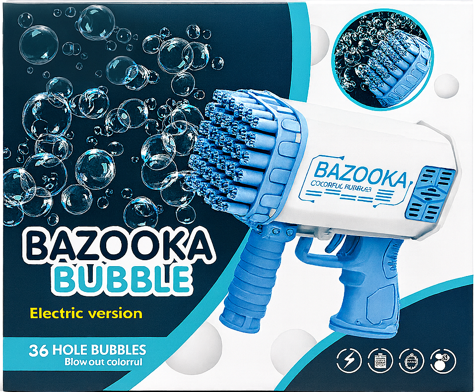 MegaBulles — Pistolet à bulles 36 trous, moteur puissant & LED ✨🫧