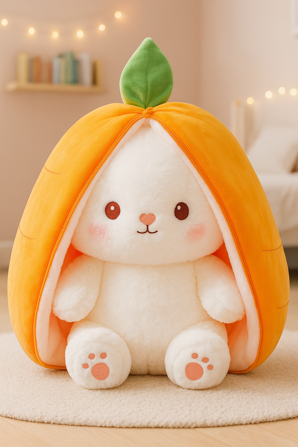 Lapidoux — Peluche Lapin ↔ Oreiller carotte, grand format (50 cm) ultra-doux 🥕🐰