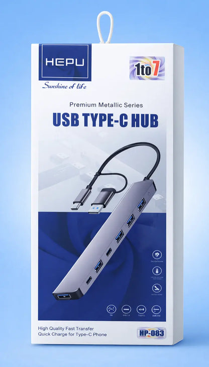 Hub USB-C Multiport 7-en-2 — Boîtier métal | USB 3.0 + USB 2.0 | Double connecteur USB-C / USB-A ⚡💻