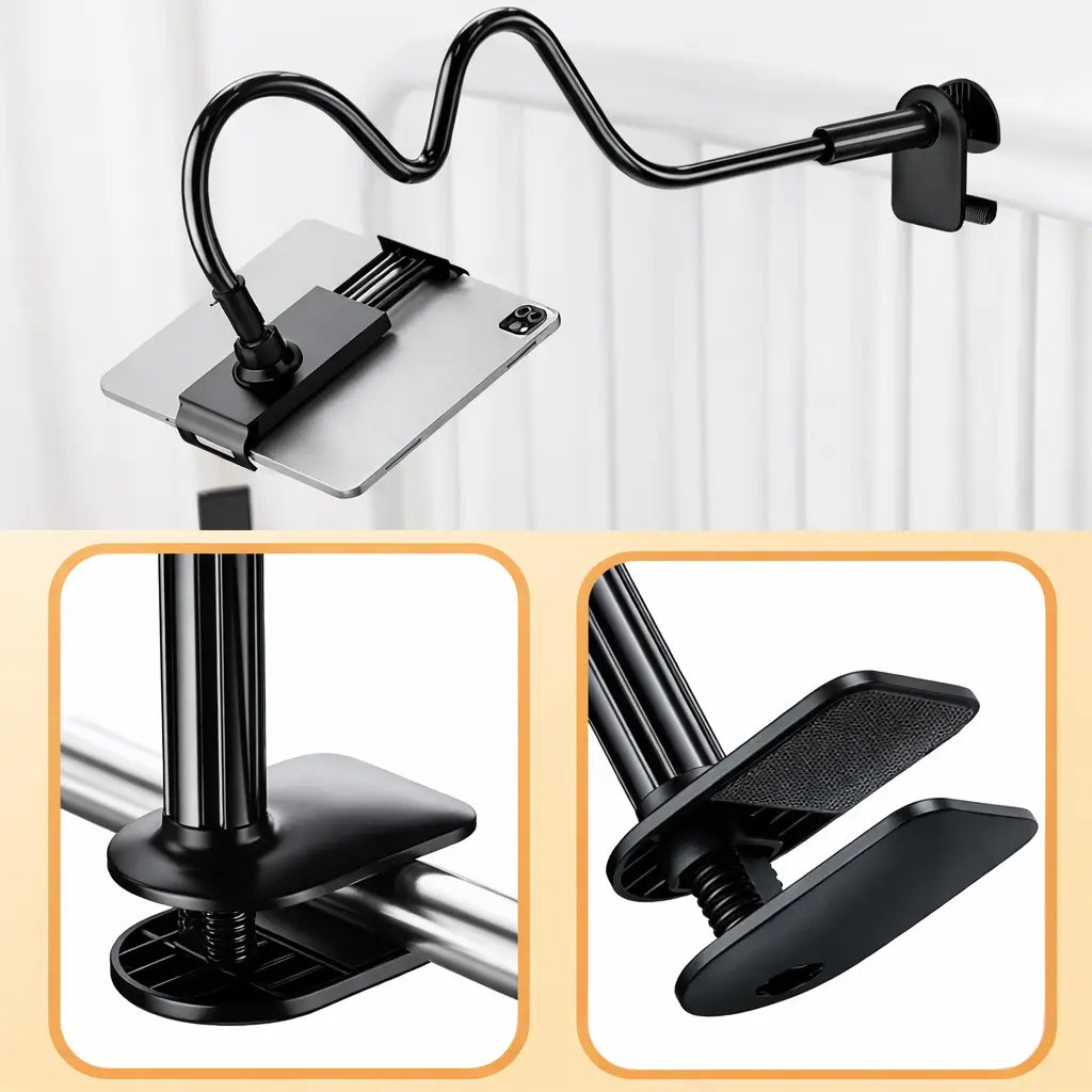 Support de Téléphone & Tablette à Bras Flexible 360° — Bras long ~70 cm | Fixation par pince antidérapante 📱🛏️