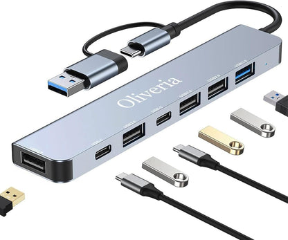 Hub USB-C Multiport 7-en-2 — Boîtier métal | USB 3.0 + USB 2.0 | Double connecteur USB-C / USB-A ⚡💻