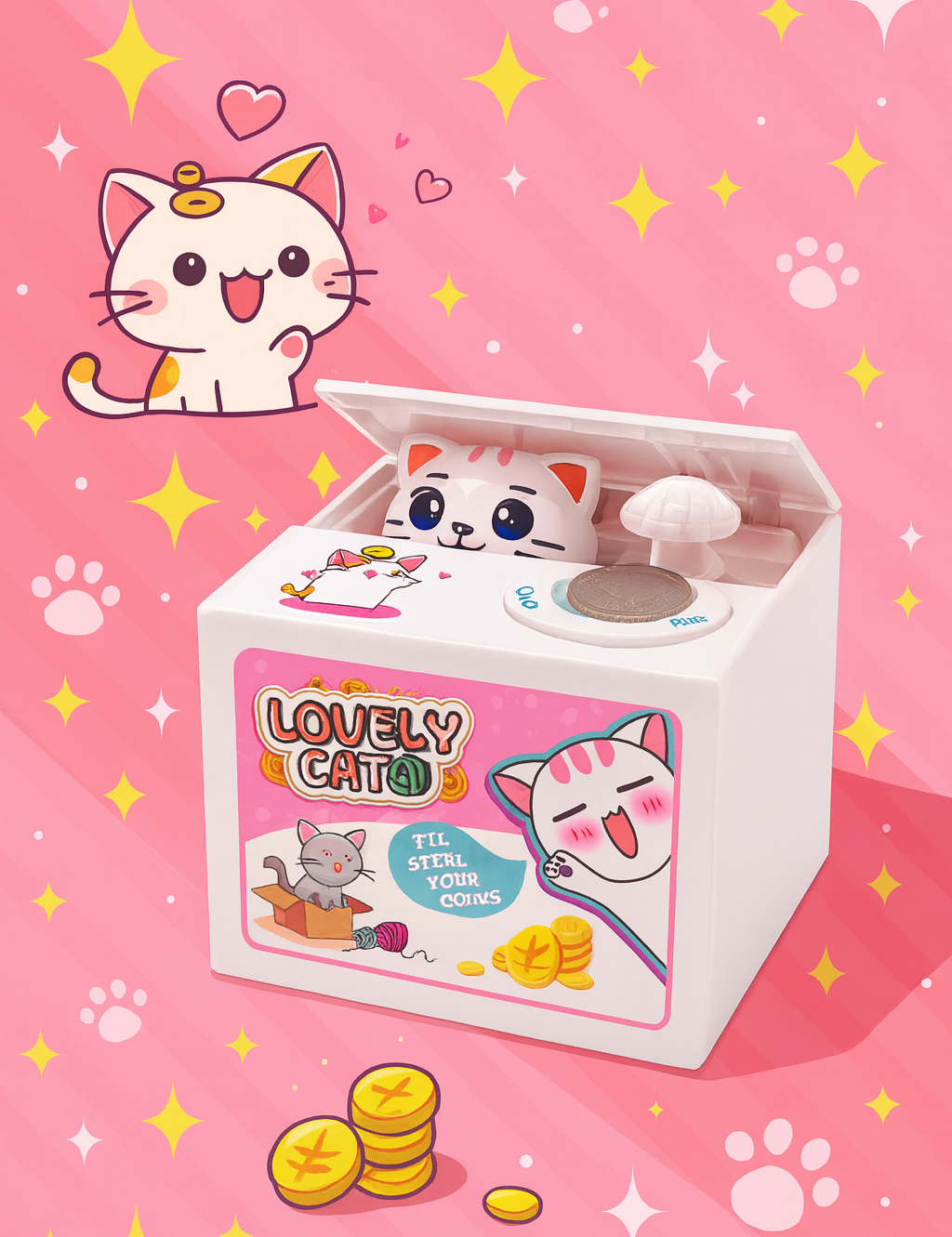 MinouBank — Tirelire interactive chaton, son et mouvement 🐱💰(fonctionne avec billet)